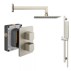 Abacus PK2 Square Brushed Nickel Two Outlet Concealed Thermostatic Shower Pack