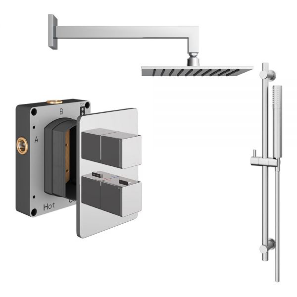 Abacus PK2 Square Chrome Two Outlet Concealed Thermostatic Shower Pack