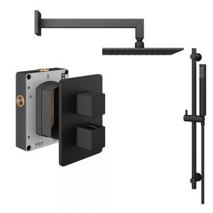 Abacus PK2 Square Matt Black Two Outlet Concealed Thermostatic Shower Pack
