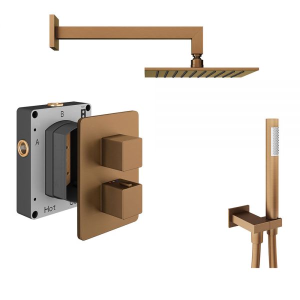 Abacus PK3 Square Brushed Bronze Two Outlet Concealed Thermostatic Shower Pack