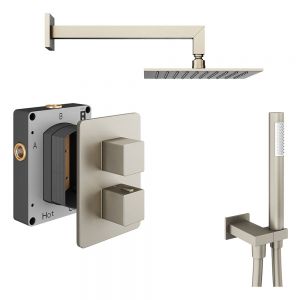 Abacus PK3 Square Brushed Nickel Two Outlet Concealed Thermostatic Shower Pack