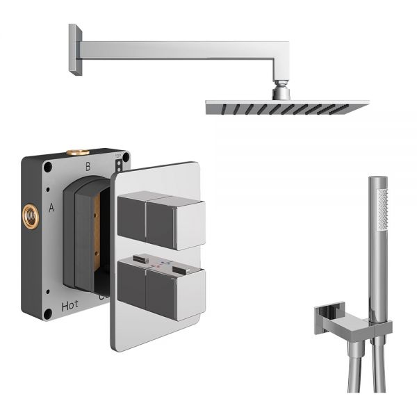 Abacus PK3 Square Chrome Two Outlet Concealed Thermostatic Shower Pack