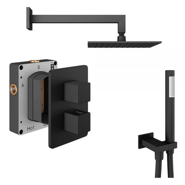 Abacus PK3 Square Matt Black Two Outlet Concealed Thermostatic Shower Pack