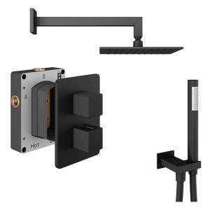 Abacus PK3 Square Matt Black Two Outlet Concealed Thermostatic Shower Pack