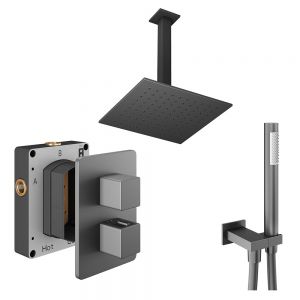 Abacus PK4 Square Anthracite Two Outlet Concealed Thermostatic Shower Pack