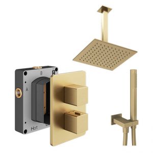 Abacus PK4 Square Brushed Brass Two Outlet Concealed Thermostatic Shower Pack