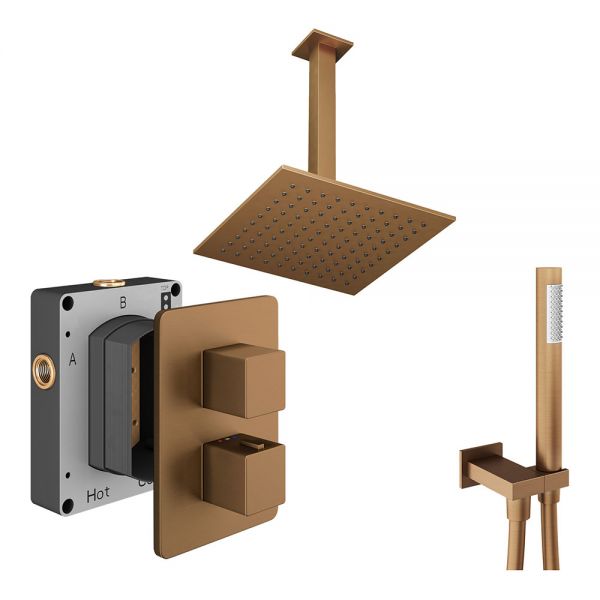Abacus PK4 Square Brushed Bronze Two Outlet Concealed Thermostatic Shower Pack