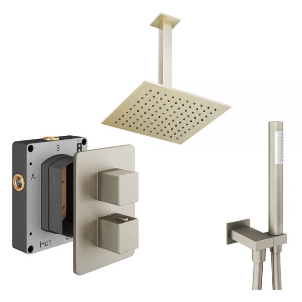 Abacus PK4 Square Brushed Nickel Two Outlet Concealed Thermostatic Shower Pack