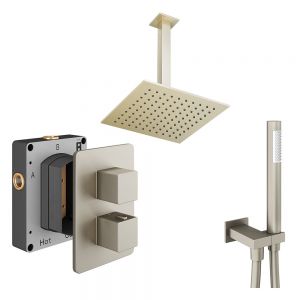 Abacus PK4 Square Brushed Nickel Two Outlet Concealed Thermostatic Shower Pack