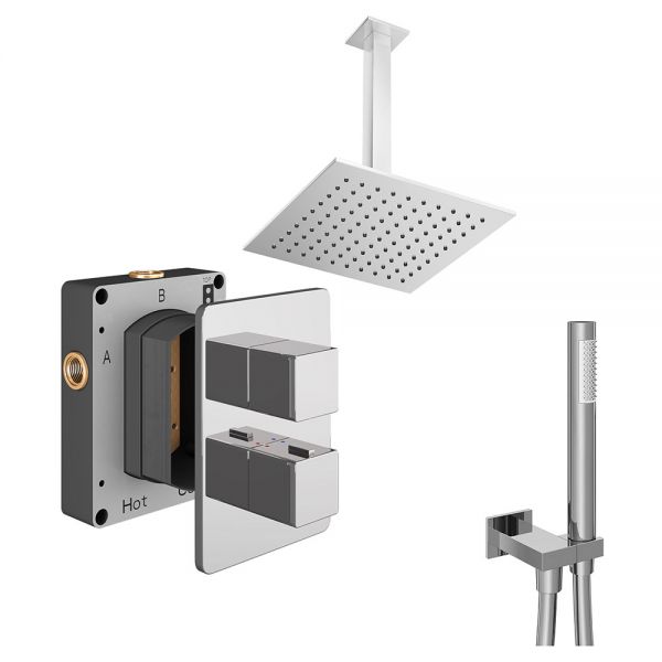 Abacus PK4 Square Chrome Two Outlet Concealed Thermostatic Shower Pack