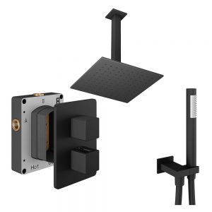 Abacus PK4 Square Matt Black Two Outlet Concealed Thermostatic Shower Pack