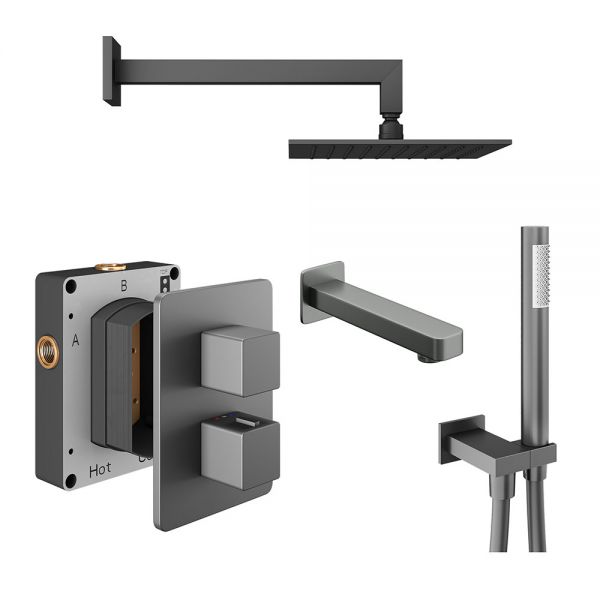 Abacus PK5 Square Anthracite Three Outlet Concealed Thermostatic Shower Pack