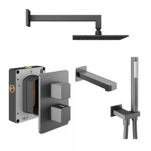 Abacus PK5 Square Anthracite Three Outlet Concealed Thermostatic Shower Pack
