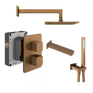 Abacus PK5 Square Brushed Bronze Three Outlet Concealed Thermostatic Shower Pack