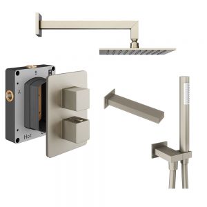 Abacus PK5 Square Brushed Nickel Three Outlet Concealed Thermostatic Shower Pack