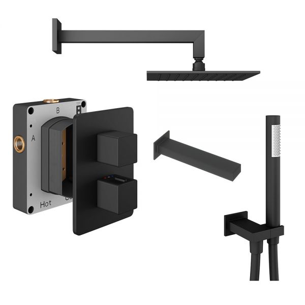 Abacus PK5 Square Matt Black Three Outlet Concealed Thermostatic Shower Pack