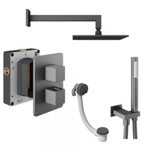 Abacus PK6 Square Anthracite Three Outlet Concealed Thermostatic Shower Pack