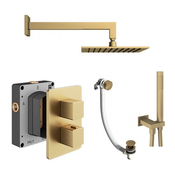 Abacus PK6 Square Brushed Brass Three Outlet Concealed Thermostatic Shower Pack