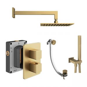 Abacus PK6 Square Brushed Brass Three Outlet Concealed Thermostatic Shower Pack