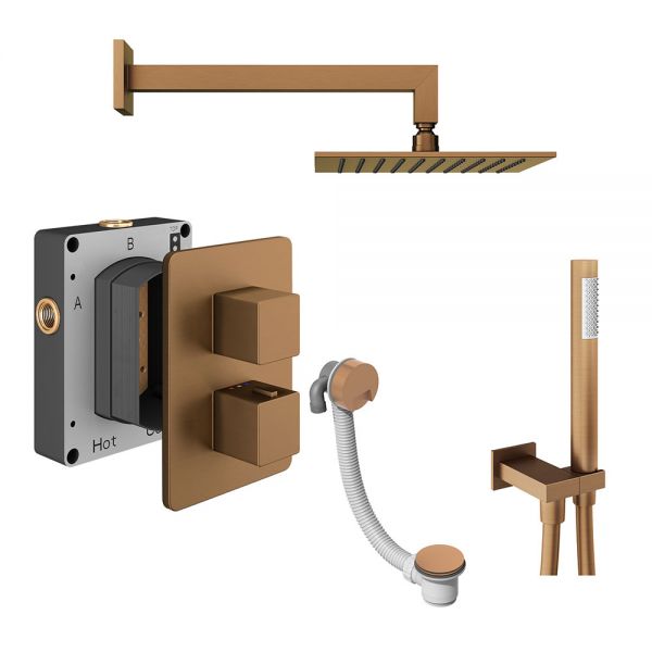 Abacus PK6 Square Brushed Bronze Three Outlet Concealed Thermostatic Shower Pack