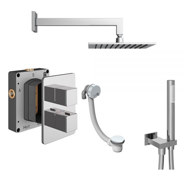 Abacus PK6 Square Chrome Three Outlet Concealed Thermostatic Shower Pack