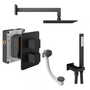 Abacus PK6 Square Matt Black Three Outlet Concealed Thermostatic Shower Pack