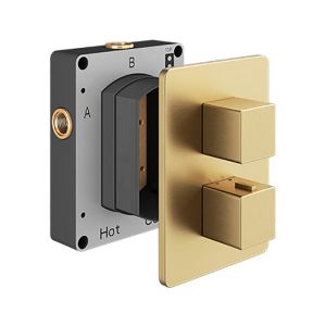 Abacus Plan Brushed Brass Three Outlet Square Thermostatic Shower Valve