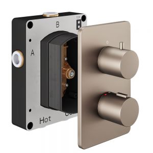 Abacus Brushed Nickel Two Outlet Round Thermostatic Shower Valve