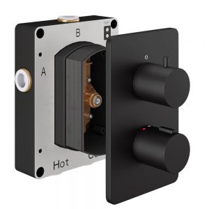 Abacus Matt Black Two Outlet Round Thermostatic Shower Valve