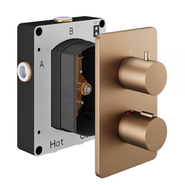 Abacus Brushed Bronze Single Outlet Round Thermostatic Shower Valve