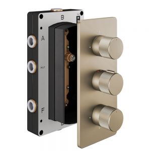 Abacus Iso Pro Brushed Nickel Three Outlet Three Handle Thermostatic Shower Valve