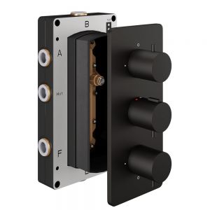 Abacus Matt Black Three Outlet Three Handle Round Thermostatic Shower Valve