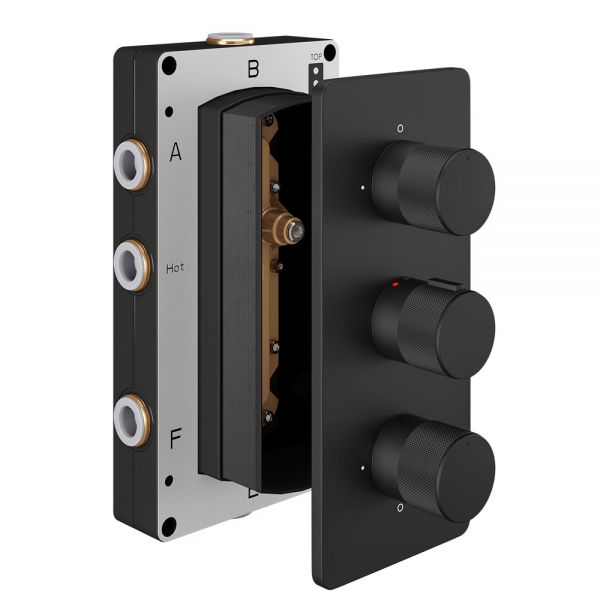 Abacus Iso Pro Matt Black Three Outlet Three Handle Thermostatic Shower Valve