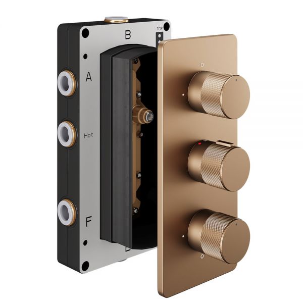 Abacus Iso Pro Brushed Bronze Three Outlet Three Handle Thermostatic Shower Valve