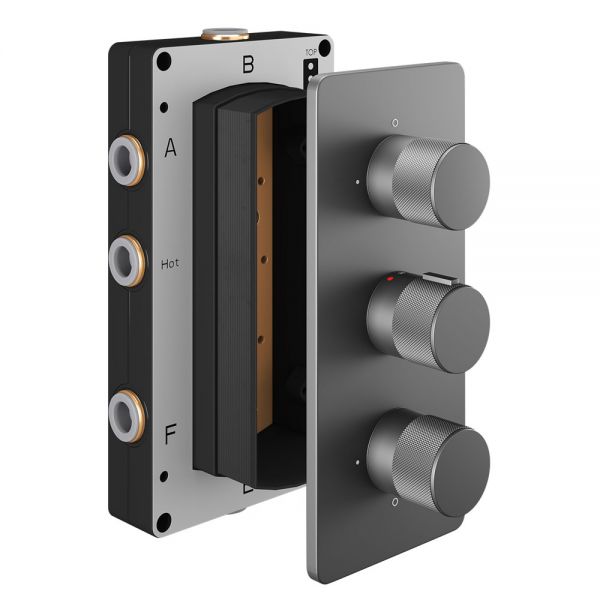 Abacus Iso Pro Anthracite Three Outlet Three Handle Thermostatic Shower Valve