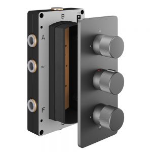 Abacus Iso Pro Anthracite Three Outlet Three Handle Thermostatic Shower Valve