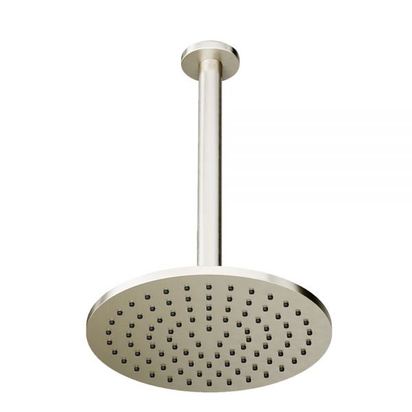 Abacus Brushed Nickel 250mm Round Shower Head with Ceiling Mounted Shower Arm