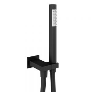 Abacus Matt Black Square Shower Kit with Wall Outlet, Handset and Hose