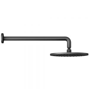 Abacus Matt Black 250mm Round Shower Head with Wall Mounted Shower Arm