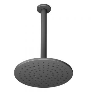 Abacus Matt Black 250mm Round Shower Head with Ceiling Mounted Shower Arm