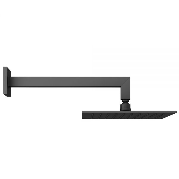 Abacus Matt Black 250mm Square Shower Head with Wall Mounted Shower Arm