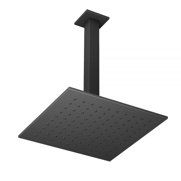Abacus Matt Black 250mm Square Shower Head with Ceiling Mounted Shower Arm