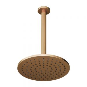 Abacus Brushed Bronze 250mm Round Shower Head with Ceiling Mounted Shower Arm