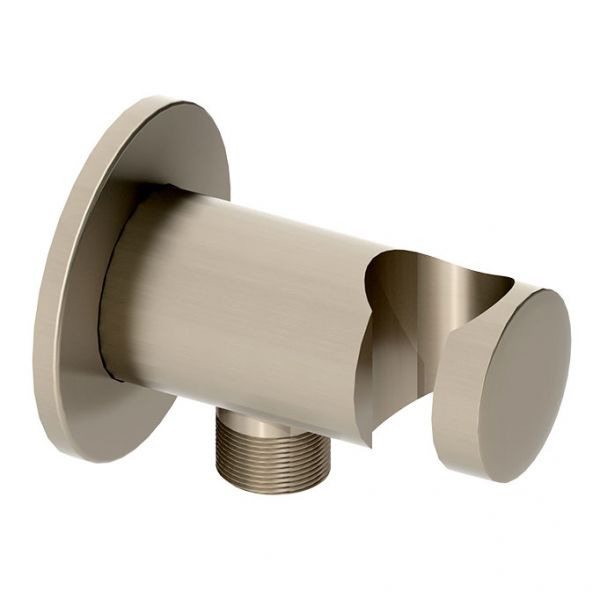 Abacus Brushed Nickel Round Wall Outlet Elbow with Hand Shower Holder