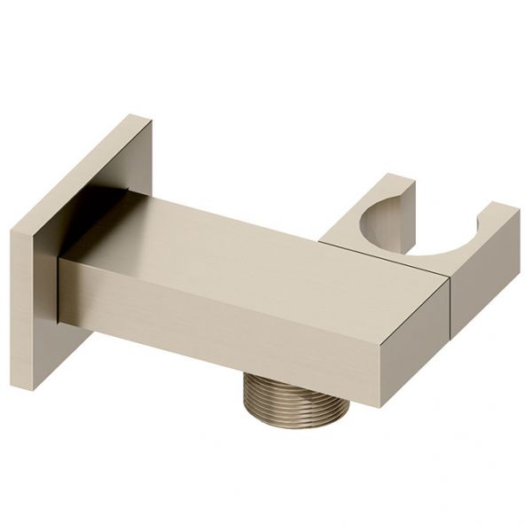 Abacus Brushed Nickel Square Wall Outlet Elbow with Hand Shower Holder