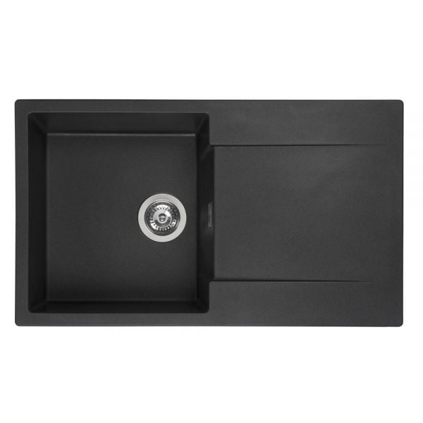 Reginox Amsterdam Black Silvery Single Bowl Inset Granite Kitchen Sink 860 x 500mm