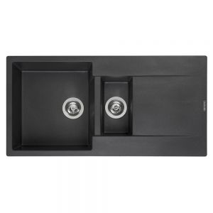 Reginox Amsterdam Black Silvery 1.5 Bowl Inset Granite Kitchen Sink 1000 x 500mm