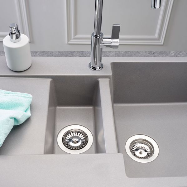 Reginox Amsterdam Grey Silvery 1.5 Bowl Inset Granite Kitchen Sink 1000 x 500mm #3
