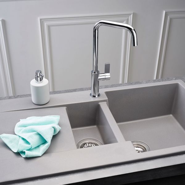 Reginox Amsterdam Grey Silvery 1.5 Bowl Inset Granite Kitchen Sink 1000 x 500mm #4