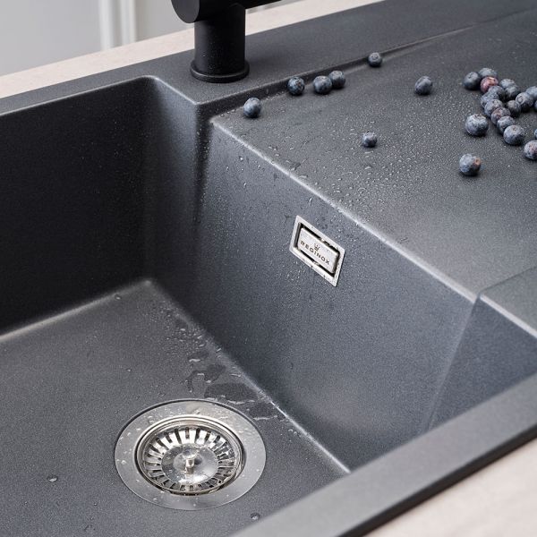 Reginox Amsterdam Black 1 Bowl Granite Kitchen Sink 860 x 500mm #3